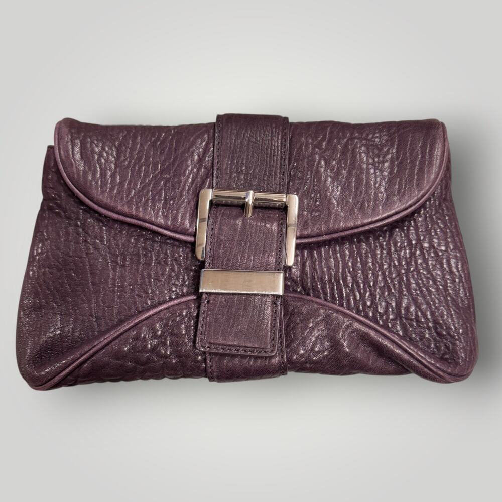 Vtg Y2k Michael Kors Heidi Clutch Genuine Leather Aubergine MSRP $178 Dust Bag